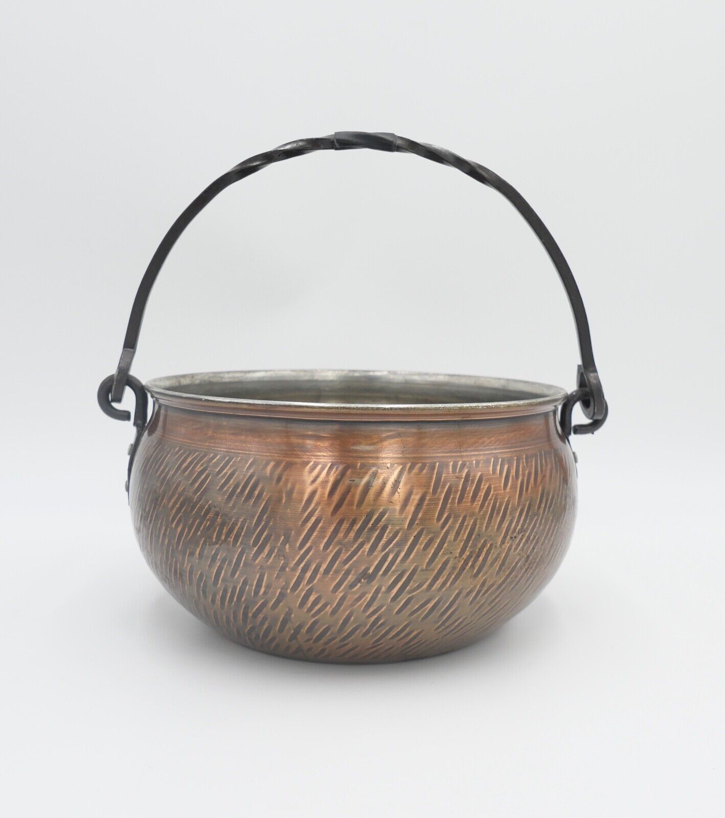 Wagner West Germany Kupfer Blumentopf Hängetopf Topf Kübel mit Henkel - Antikhandel-Stuttgart