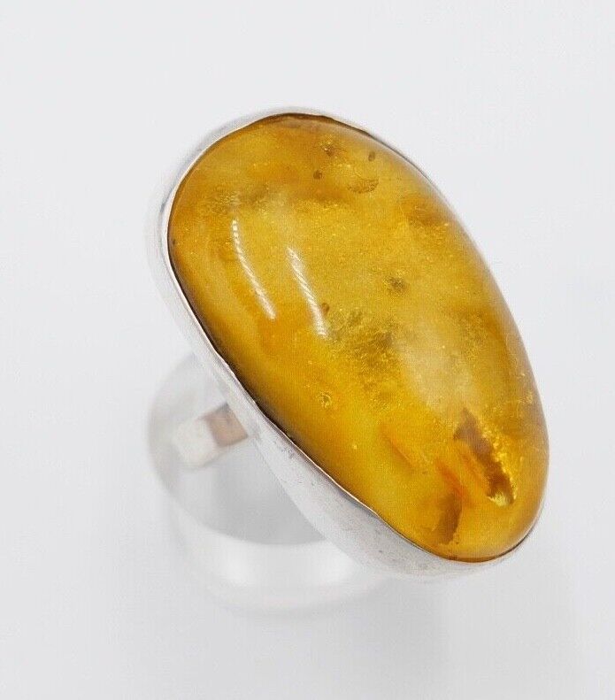 80er Jahre Designer Ring Bernstein Silber 925 Gr. 60 - Antikhandel-Stuttgart