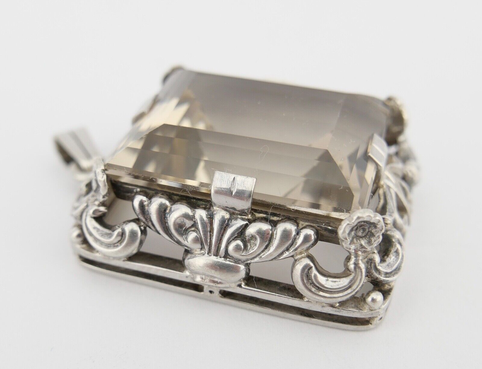 Großer Jugendstil 835 Silber Anhänger Art Deco Beryll weiß Ø 2,4 cm um 1900 - Antikhandel-Stuttgart