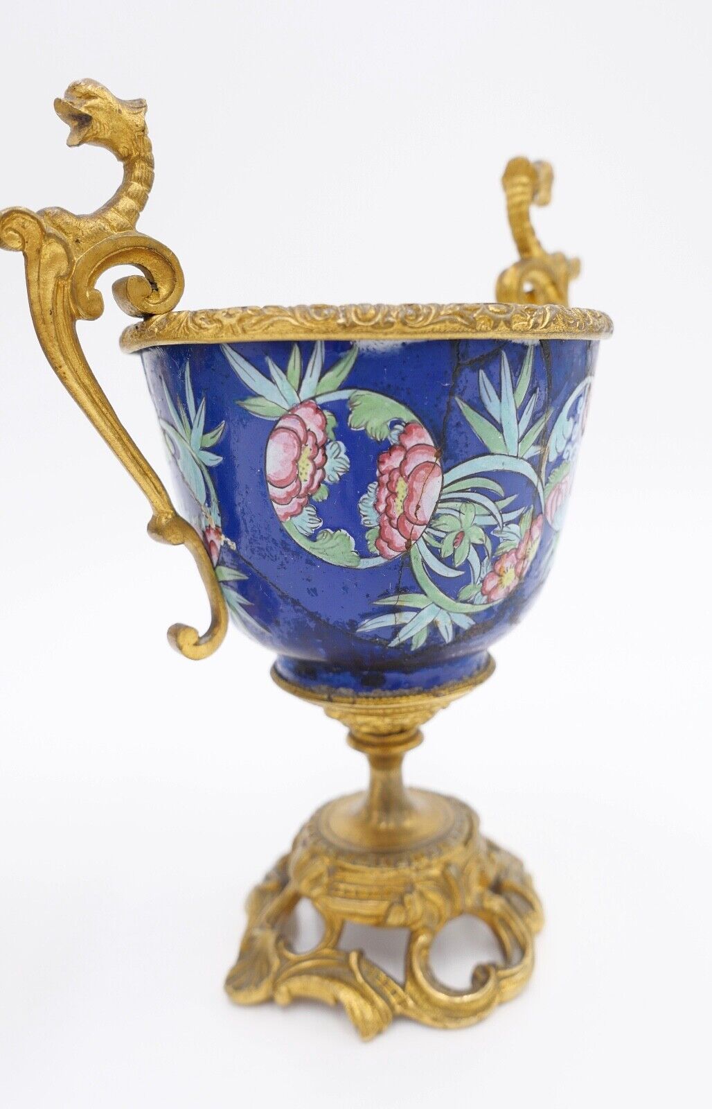 antik Mitte 19. Jhd 2x Kelch Becher Pokal feuervergoldet handbemalt Krakelee - Antikhandel-Stuttgart