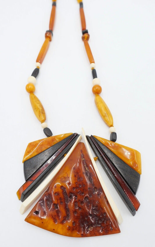 Bernstein & Bein Collier Kette butterscotch Halskette Ø 80cm vergoldet - Antikhandel-Stuttgart