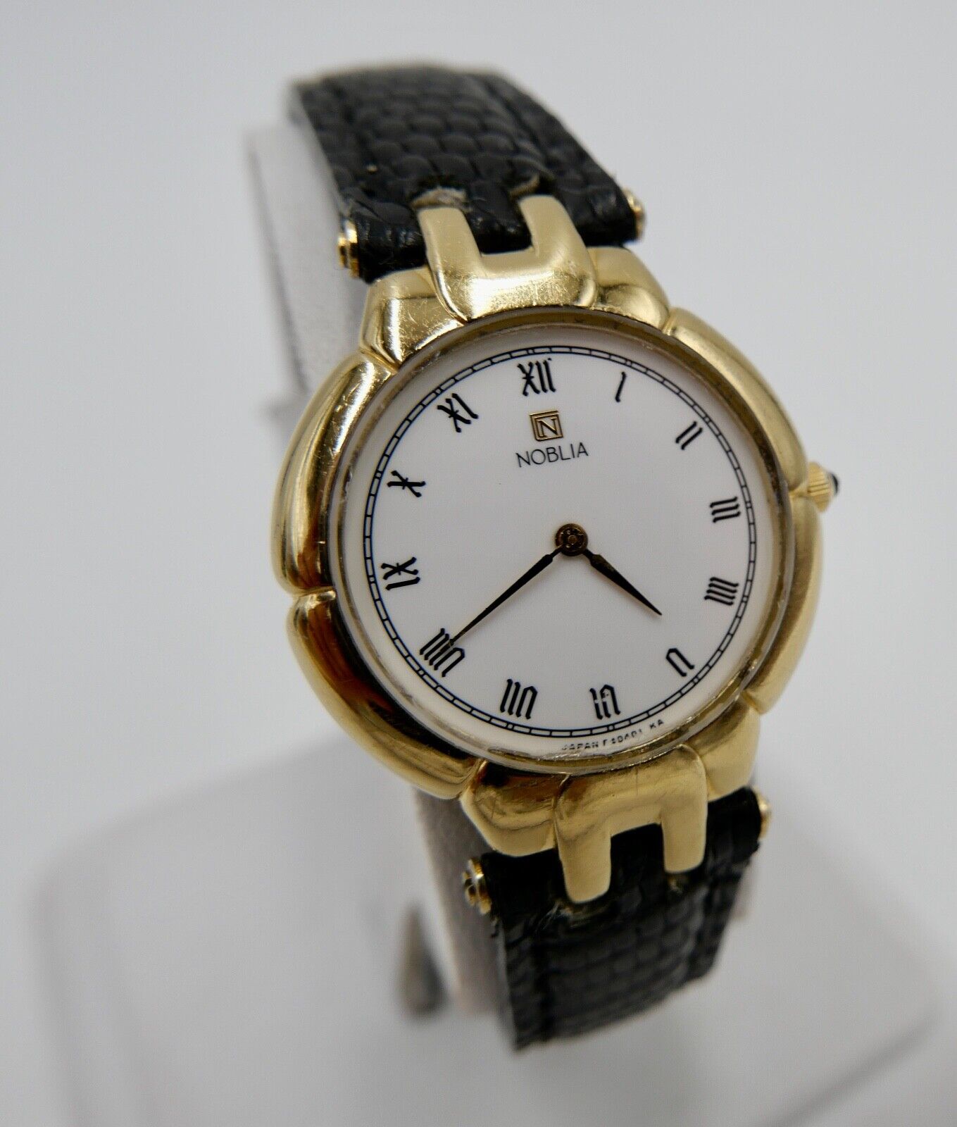 90er Jahre Noblia Damen Armbanduhr 5420-F41434 Y Quartz vergoldet Lederband - Antikhandel-Stuttgart