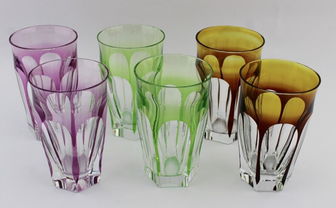 6x original bunte Kristall Gläser " MOSER CROMWELL " 12 cm - Antikhandel-Stuttgart