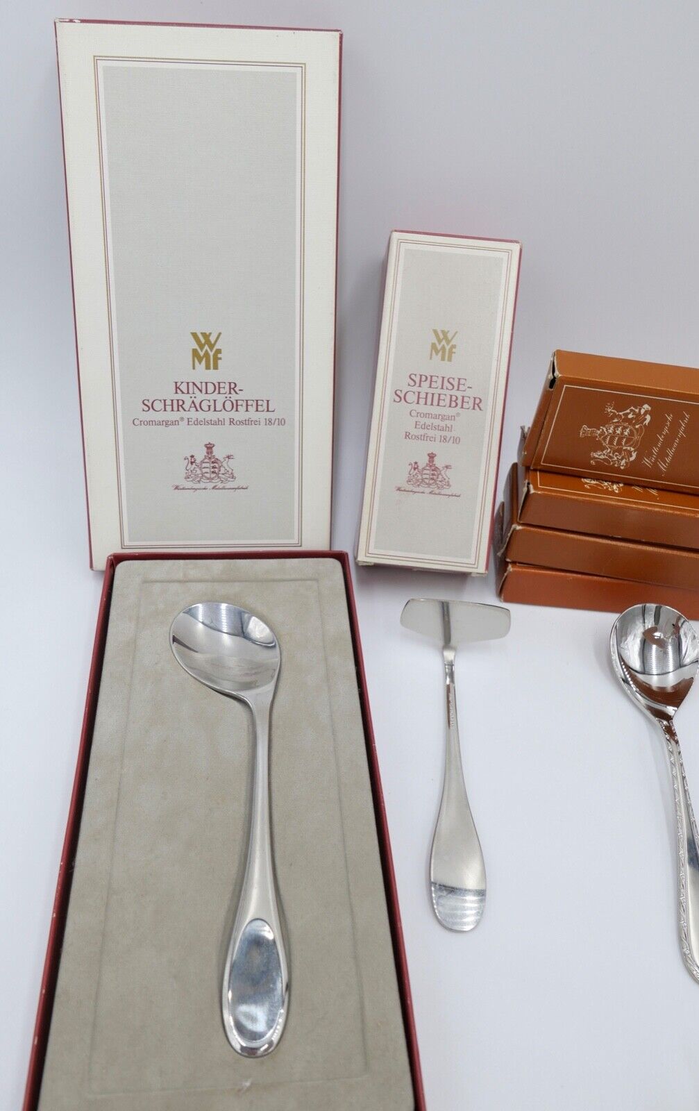 - NEU - OVP - 31 Teile WMF Cromargan Fischbesteck Kinderlöffel Speißeschieber - Antikhandel-Stuttgart