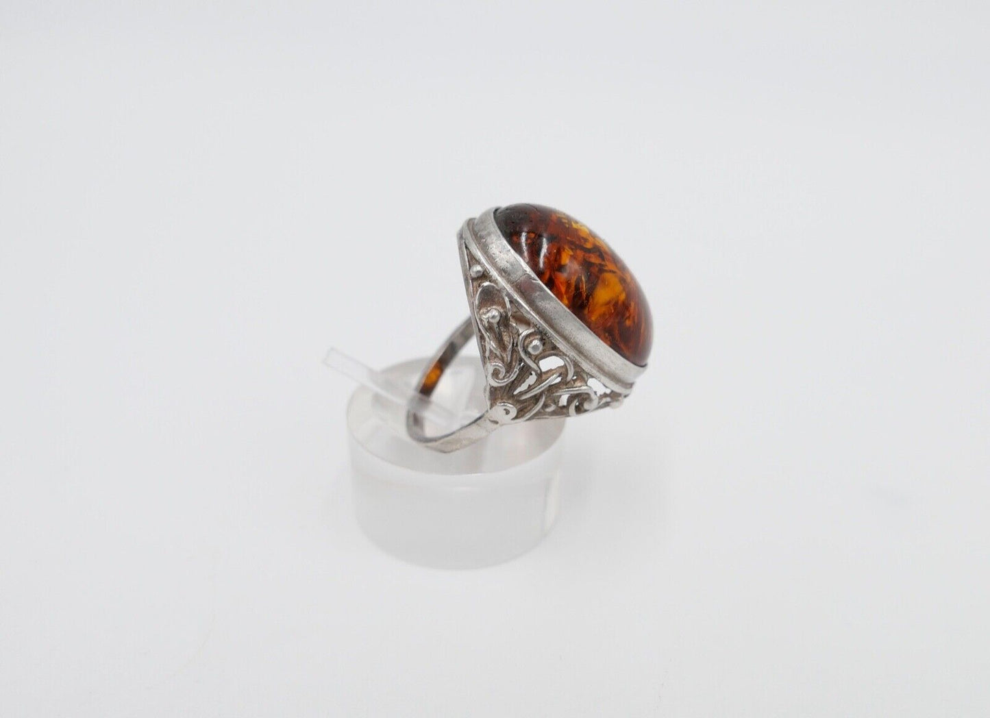 80er Jahre Designer Ring Bernstein Silber 925 Gr. 56 Frauenkopf G Danzig Polen - Antikhandel-Stuttgart