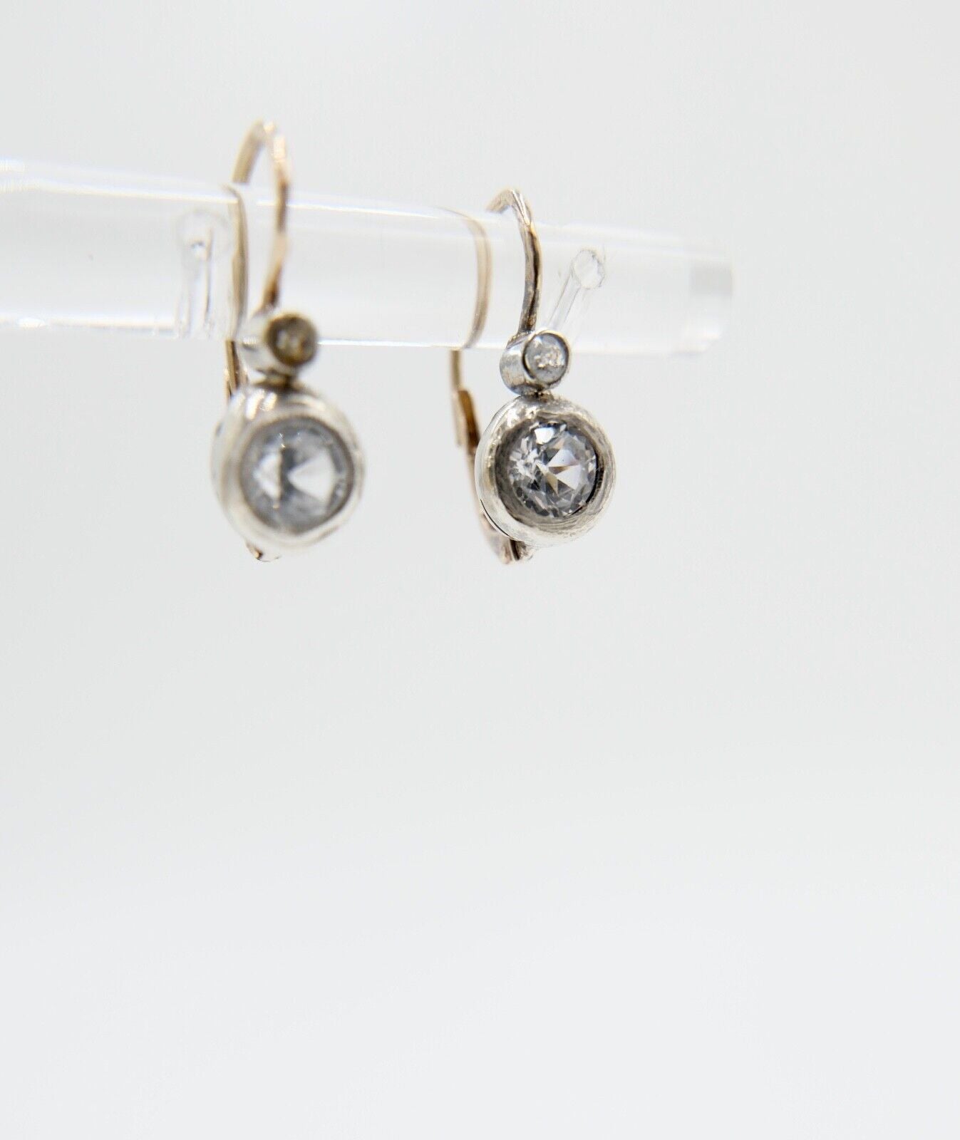 1872-1922 Ohrringe Ohrhänger 580 Gold & platinierte Oberfläche weiße Topas - Antikhandel-Stuttgart