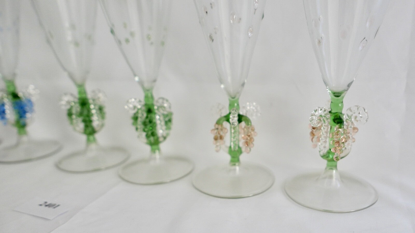 6x Lauscha Bimini Sekt Glas Gläser Set Art Deco 17 cm buntes Traubenmotiv