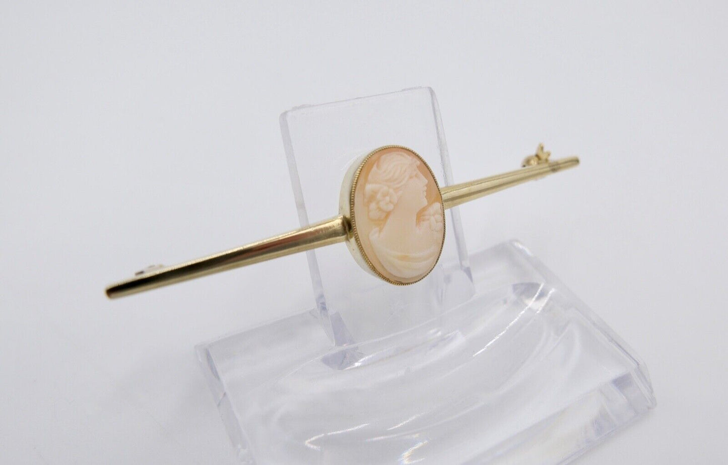 60er Jahre Stabbrosche Stecknadel Kamee Muschel Silber 835 vergoldet - Antikhandel-Stuttgart