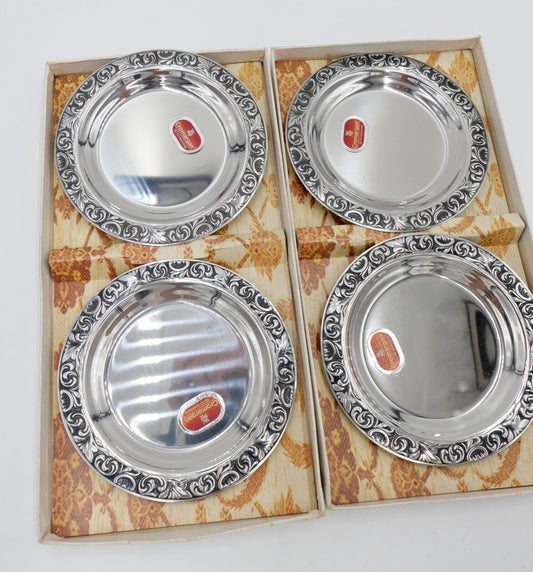 - NEU - OVP - 4 Stück - WMF BAROQUE - Cromargan Gläserteller Edelstahl - Antikhandel-Stuttgart