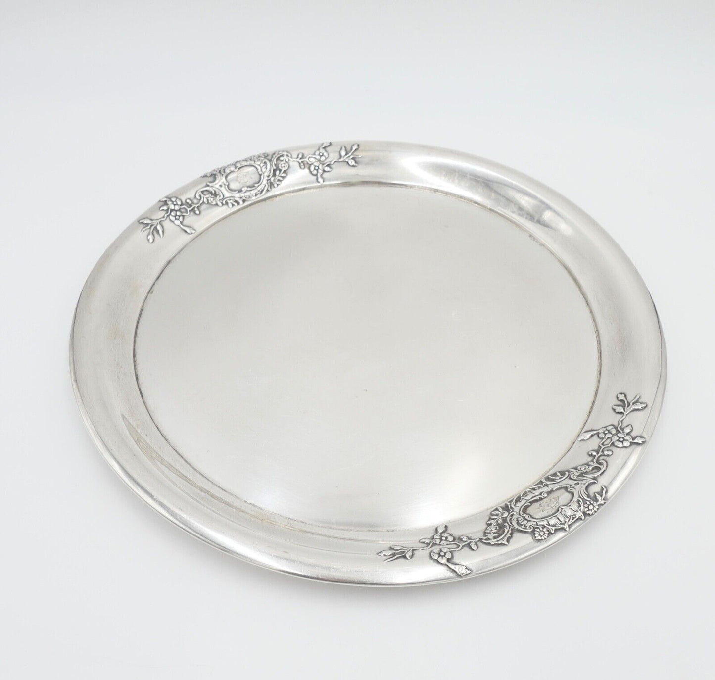 LAZARUS POSEN 800 Silber um 1900 Jugendstil Tablett Servierplatte Ø32cm Monogram - Antikhandel-Stuttgart