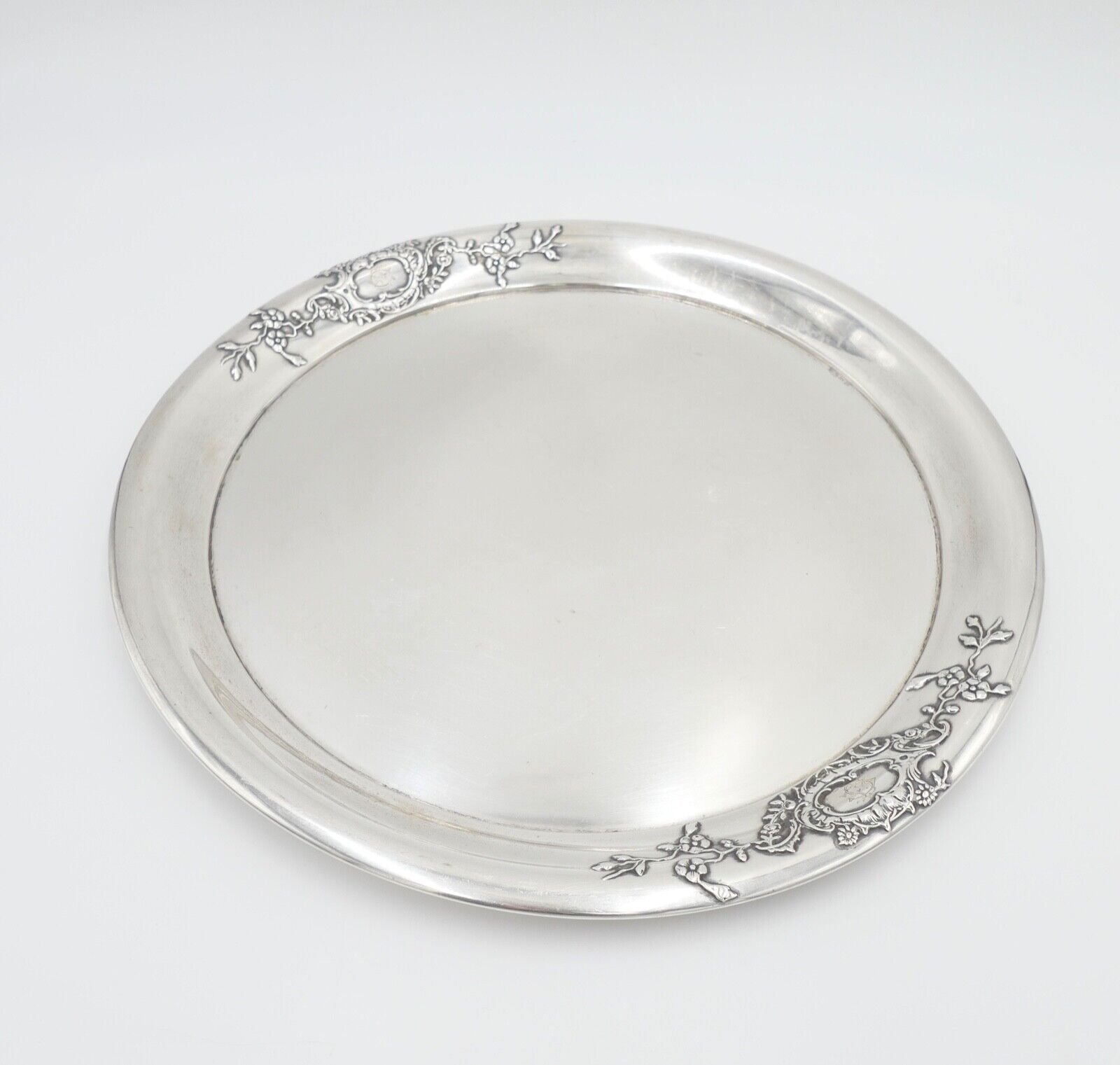 LAZARUS POSEN 800 Silber um 1900 Jugendstil Tablett Servierplatte Ø32cm Monogram - Antikhandel-Stuttgart