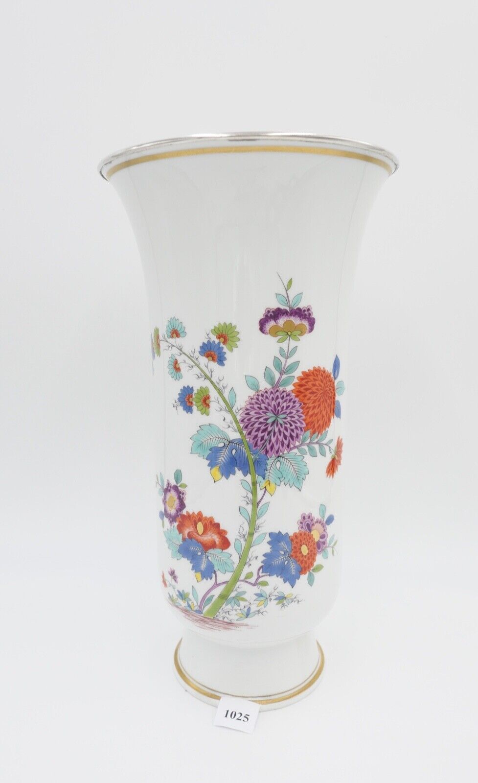 Meissen 1. Wahl L. 262 Unikat Vase 34,5cm hoch indische Blumen mit Silbermontur - Antikhandel-Stuttgart