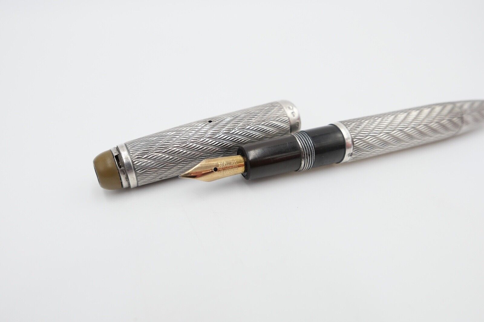 alter Füllfederhalter Sammlerstück um 1930 835 Silber 585 / 14 Ct Goldfeder - Antikhandel-Stuttgart