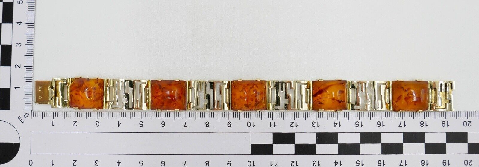 1980er Bernstein Armband Armschmuck 333 / 8K Gelb Gold Amber 18,5 cm - Antikhandel-Stuttgart