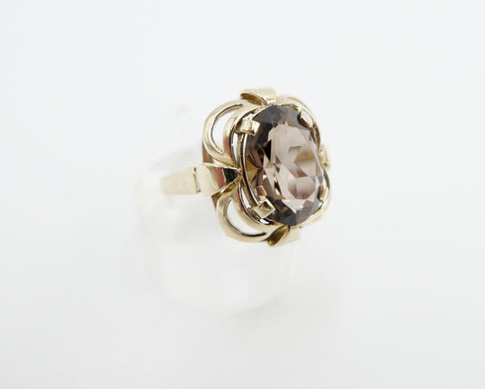 50er Jahre Damenring Gr. 56 Gold 333 / 8K mit großem Rauchquarz - Antikhandel-Stuttgart
