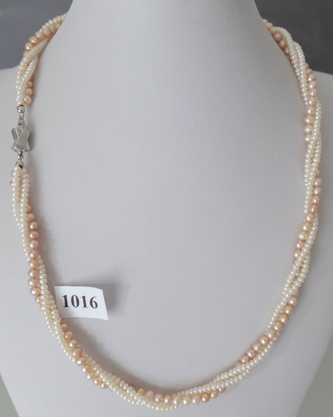 Perlenkette Collier 3-reihig Rosa Gold 585 / 14K pearl Ø 3,1 - 4,4 mm 54,0 cm - Antikhandel-Stuttgart