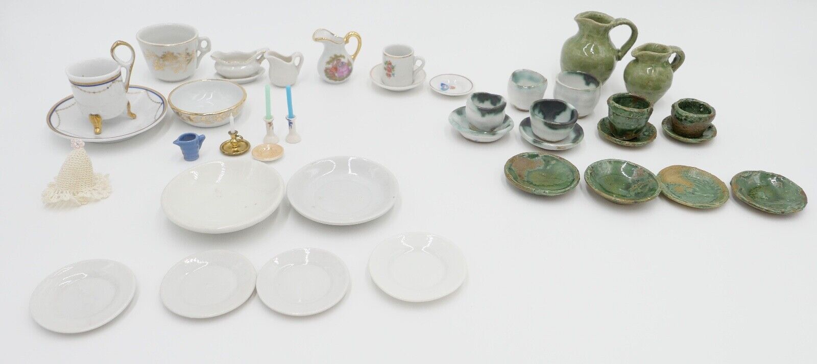 Vintage Porzellan Miniatur Puppenmöbel Puppenhaus Geschirr Tassen Teller - Antikhandel-Stuttgart