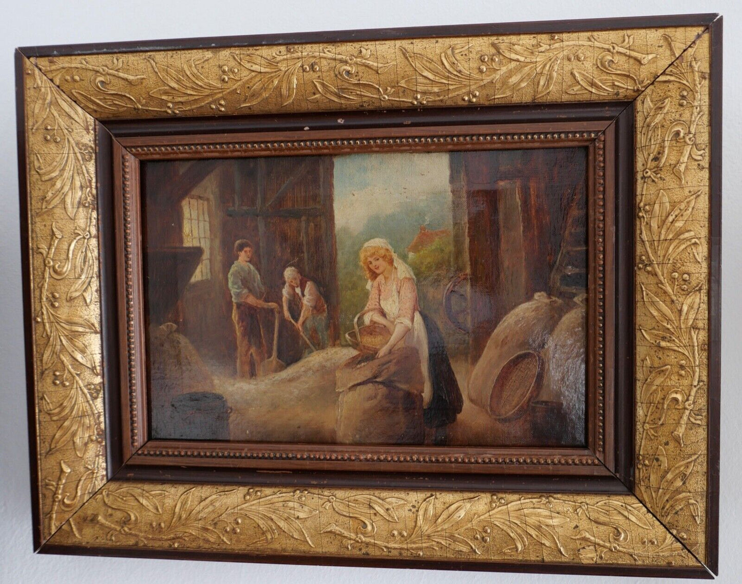 KARL RAUPP 1900 München " Magd holt Korn aus dem Schober " Öl Leinwand - Antikhandel-Stuttgart