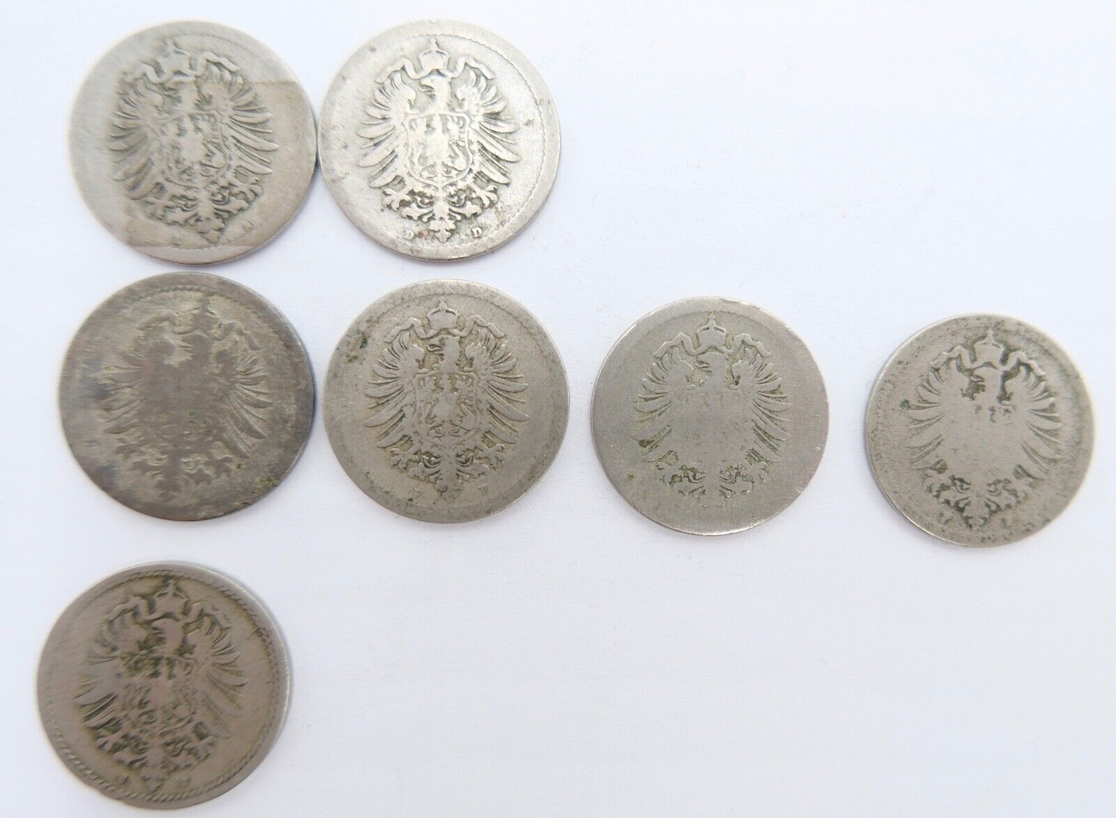 8x 5 Pfennig 1874-1888 Kaiserreich Jäger J.3 ge-s - Antikhandel-Stuttgart