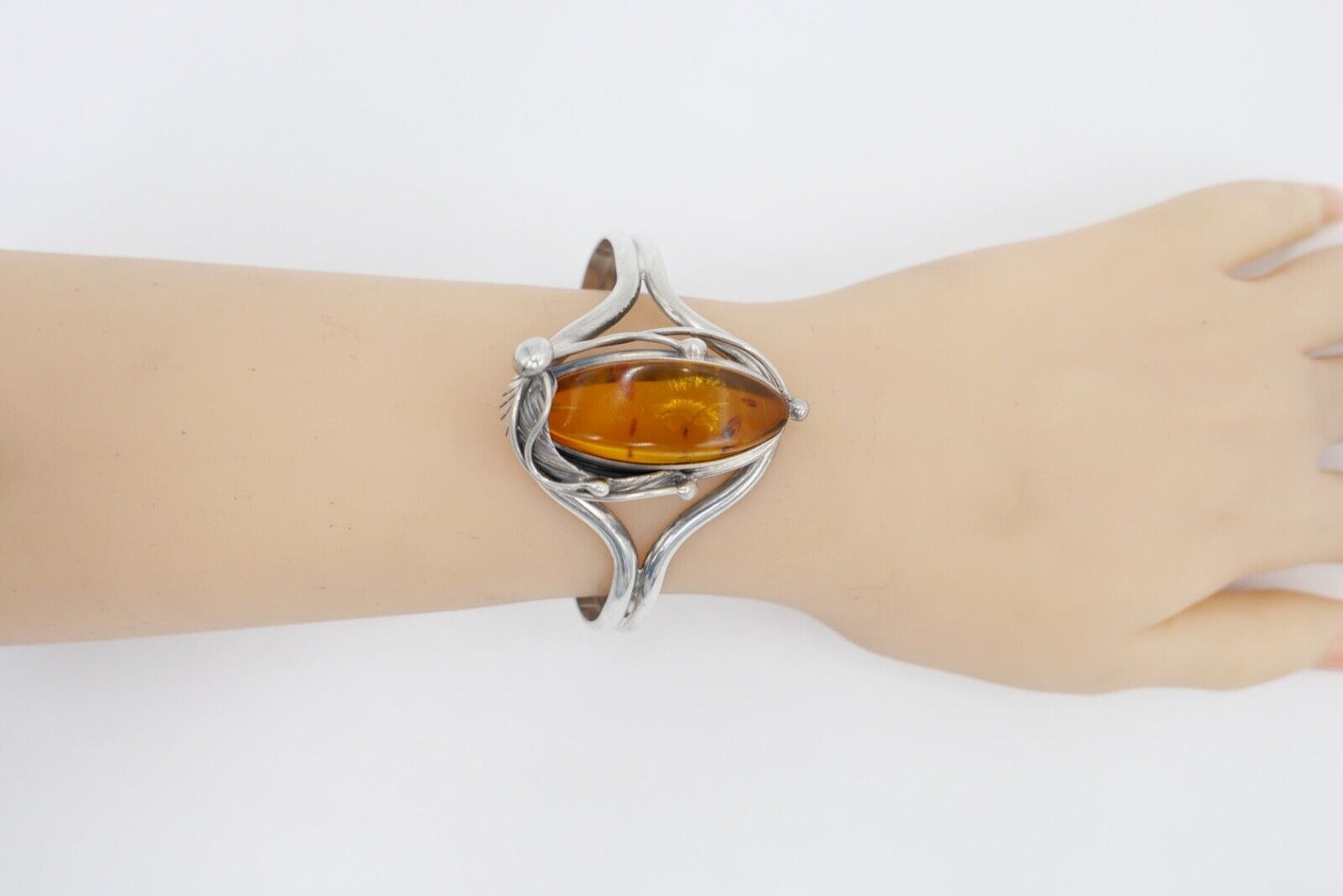 vintage Silber 925 Bernstein Armband floral Armreif Sterlingsilber - Antikhandel-Stuttgart