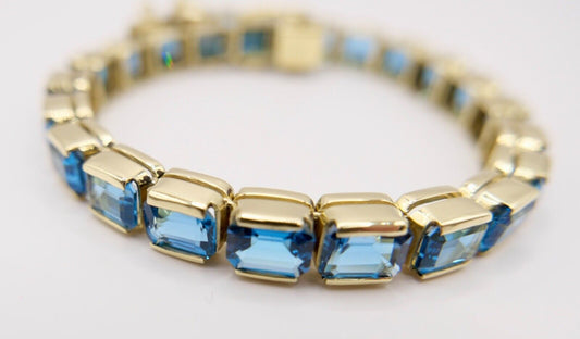 1990er Jahre Blau TOPAS TOPAZ 750 18K Gelbgold GOLD Tennis Armband 32,5 Ctw - Antikhandel-Stuttgart