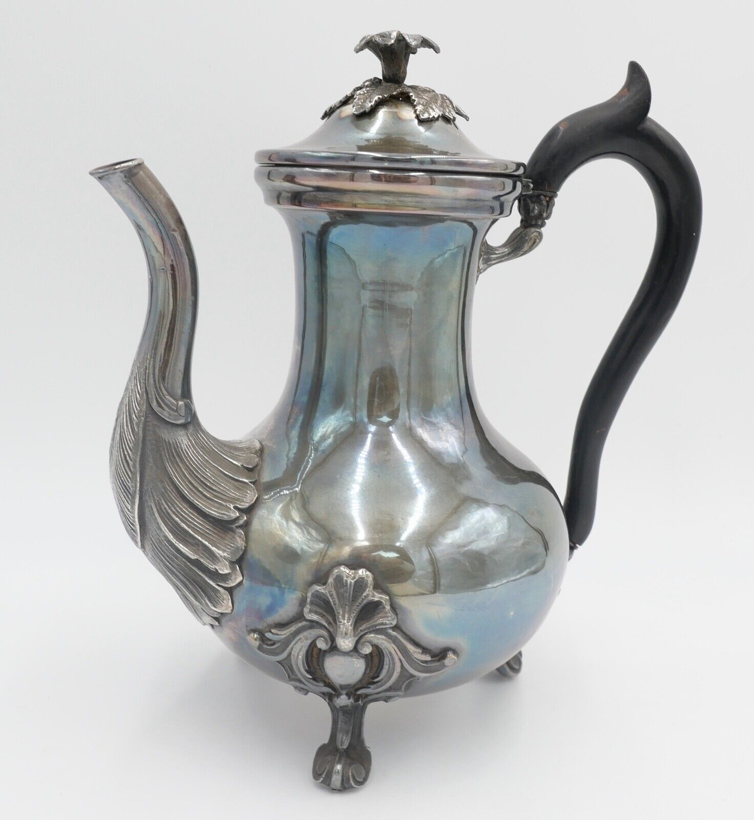 alte schöne florale Teekanne versilbert Double - Antikhandel-Stuttgart