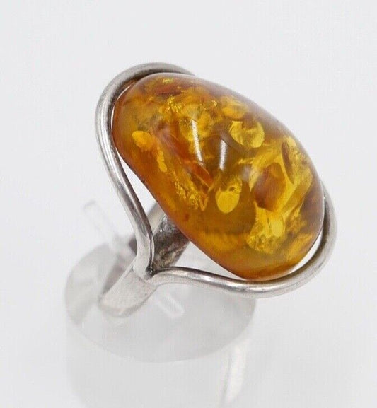 80er Jahre Designer Ring Bernstein Silber 925 Gr. 58 Frauenkopf G Danzig Polen - Antikhandel-Stuttgart