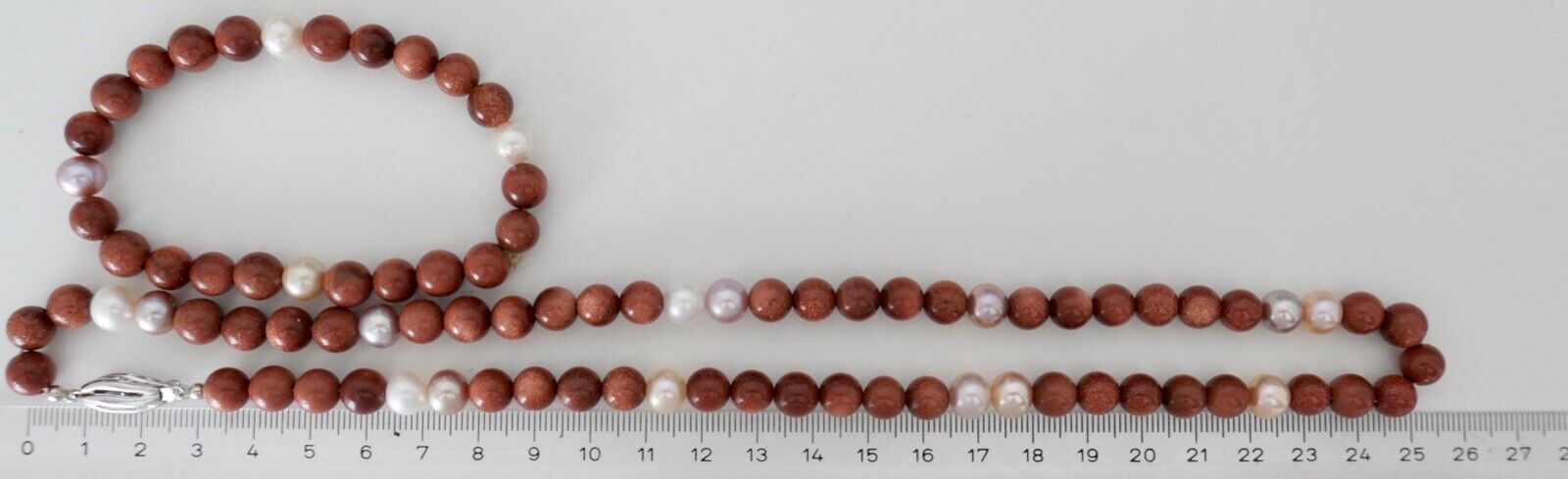 SET Perlenkette Armband Goldfluss Gold 585 /14K pearl Ø 8,3 mm 51 cm rosa Perlen - Antikhandel-Stuttgart