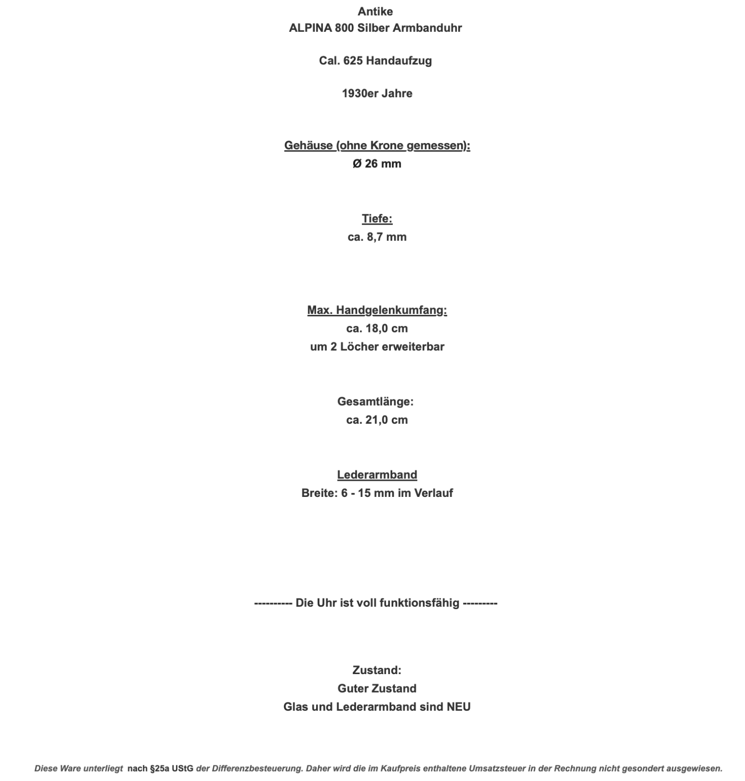 Antike ALPINA 800 Silber Armbanduhr Cal. 625 Handaufzug 1930er Jahre - Antikhandel-Stuttgart