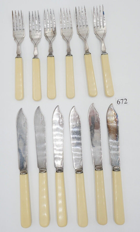 12 Teile E.P.N.S. Besteck 30er / 40er Jahre vintage Gabel Fischmesser - Antikhandel-Stuttgart