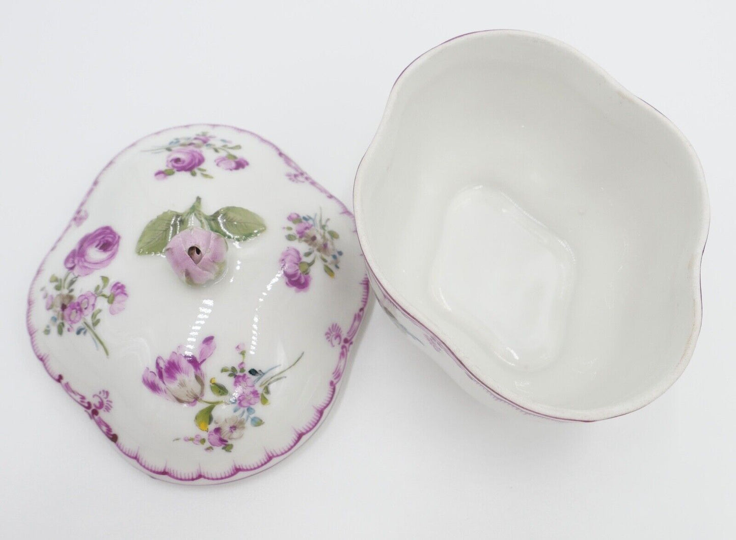 Sächsische Porzellanmanufaktur Dresden Deckeldose Bonboniere Porzellan Rose - Antikhandel-Stuttgart