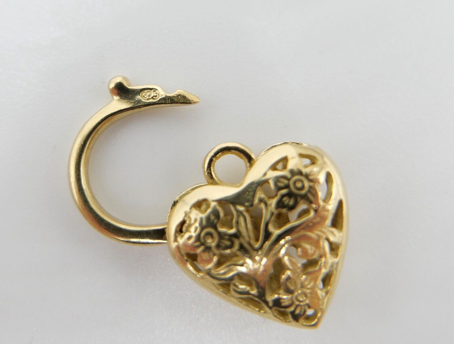 Alter floraler Herz Gold CHARM Anhänger 375 9K Kette & Armband Verbindungsstück - Antikhandel-Stuttgart