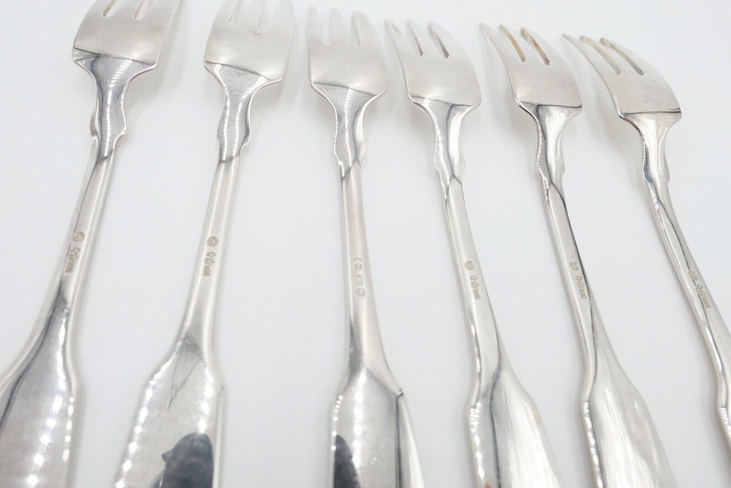 800 Silber Besteck 6 tlg. Kuchengabel Gebrüder Reiner Spatenmuster Monogramm JM - Antikhandel-Stuttgart