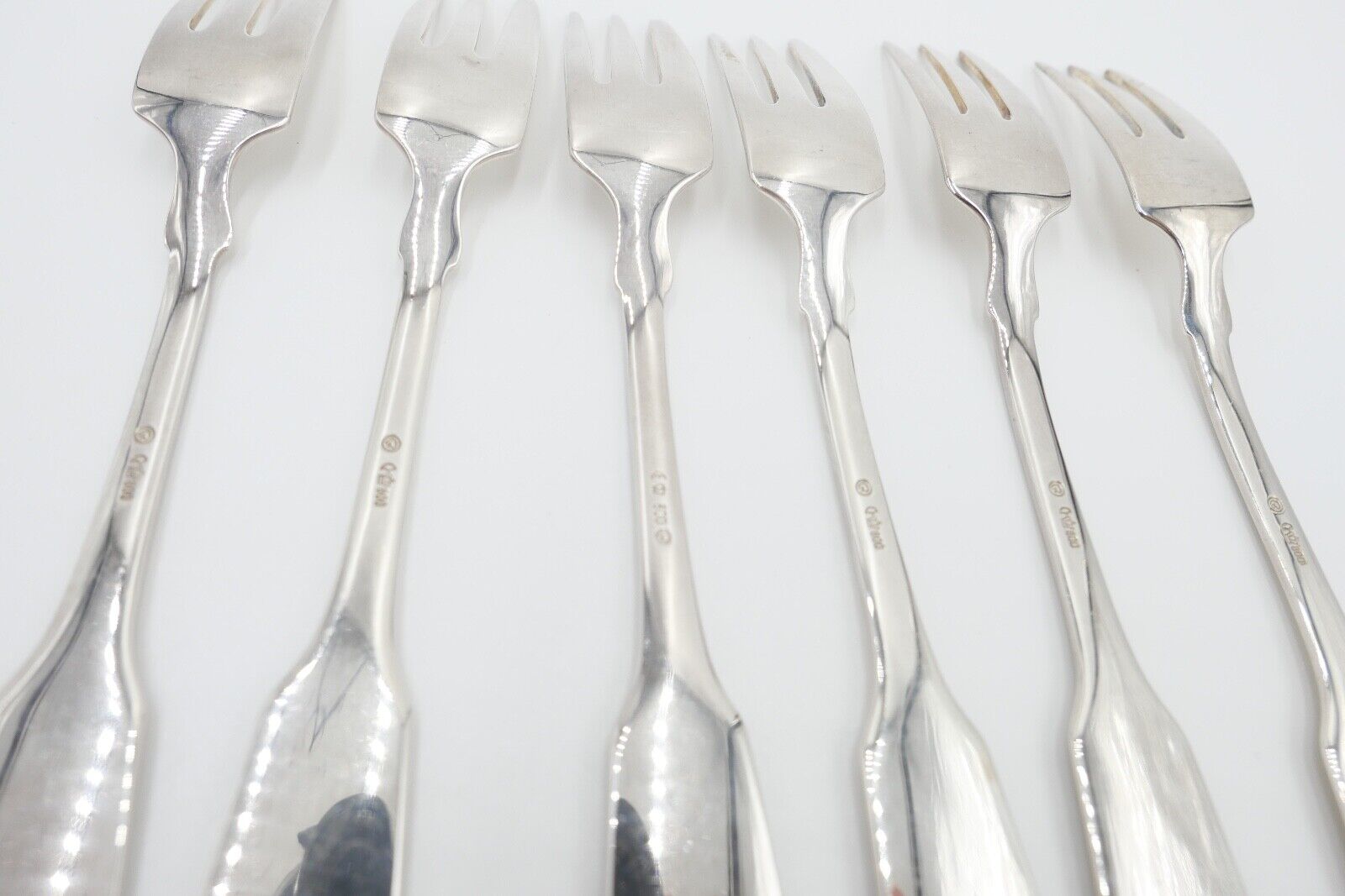 800 Silber Besteck 6 tlg. Kuchengabel Gebrüder Reiner Spatenmuster Monogramm JM - Antikhandel-Stuttgart