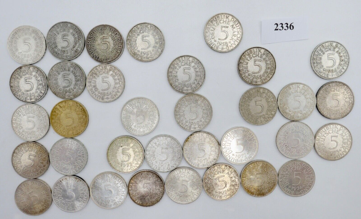 1951-1974 Konvolut LOT 34x 5 DM Silbermünzen J.387 Silberadler PP Heiermann - Antikhandel-Stuttgart