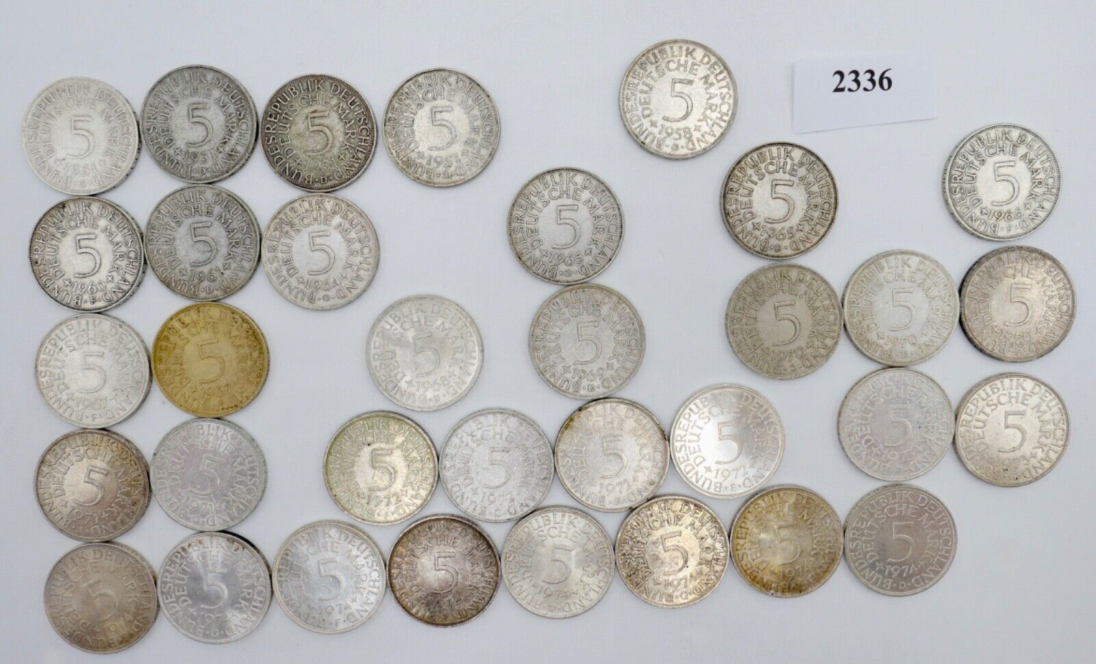 1951-1974 Konvolut LOT 34x 5 DM Silbermünzen J.387 Silberadler PP Heiermann - Antikhandel-Stuttgart