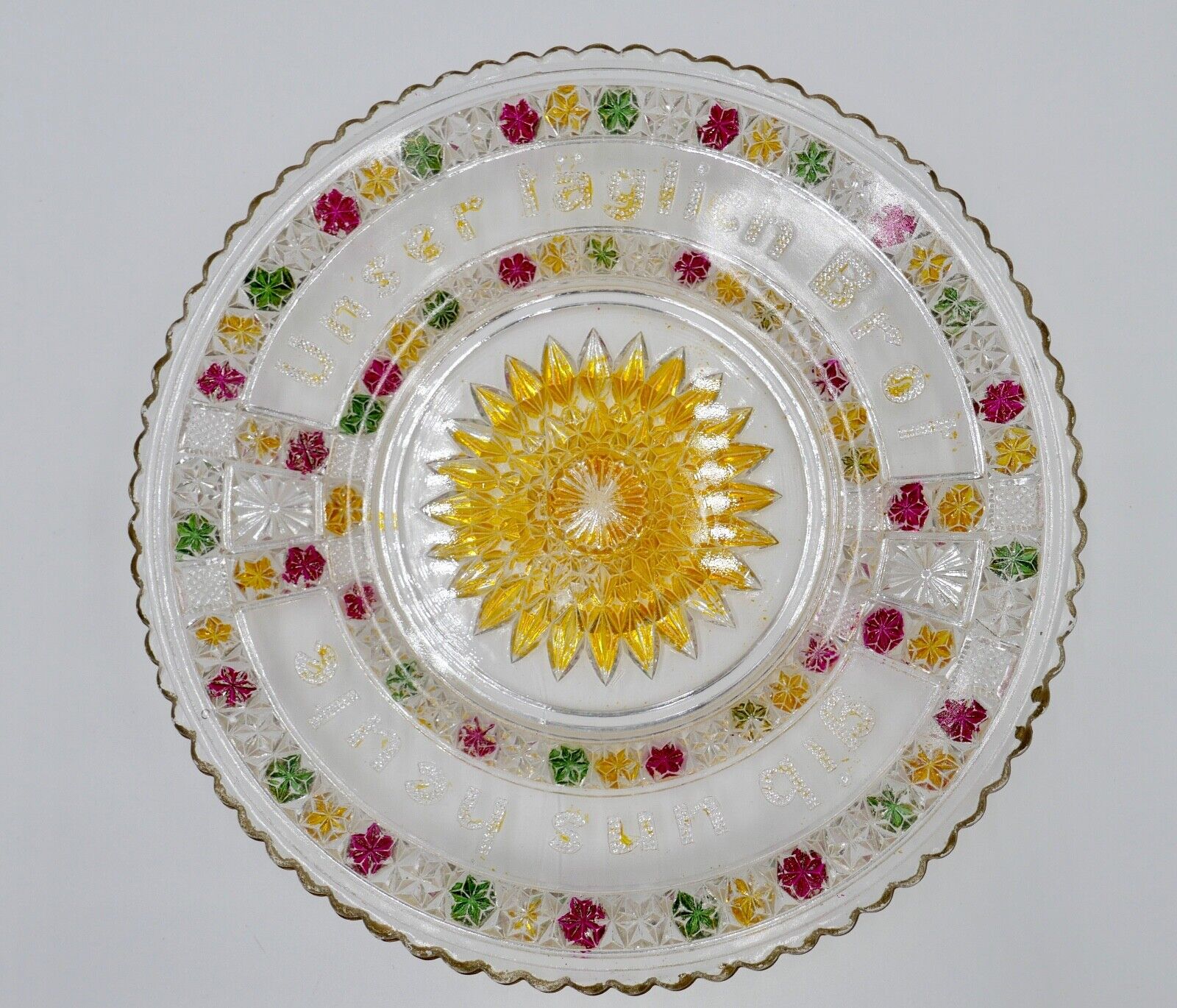 Zur Hochzeit um 1900 Glas Schale Bonbonniere "Unser täglich Brot gib uns heute" - Antikhandel-Stuttgart