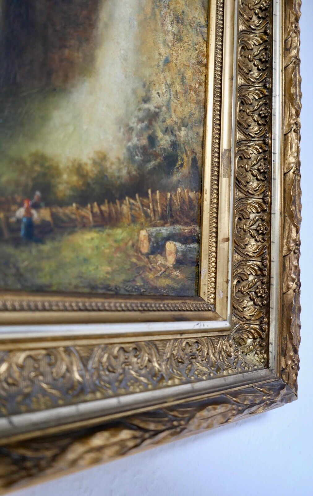 antikes Gemälde Berghütte Landschaft Öl Holz Prunkrahmen 51x42cm signiert R99 - Antikhandel-Stuttgart