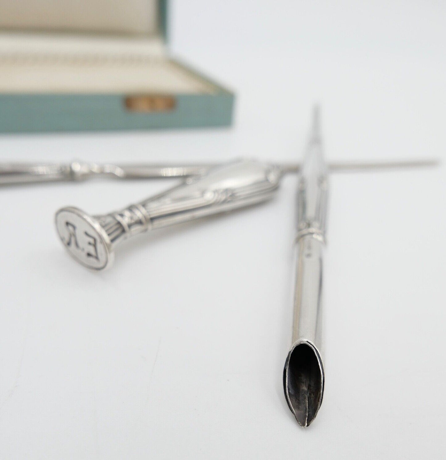 JUGENDSTIL Schreibset um 1900 Set 3 teilig Silber 800 HB Hermann Bauer Etui - Antikhandel-Stuttgart