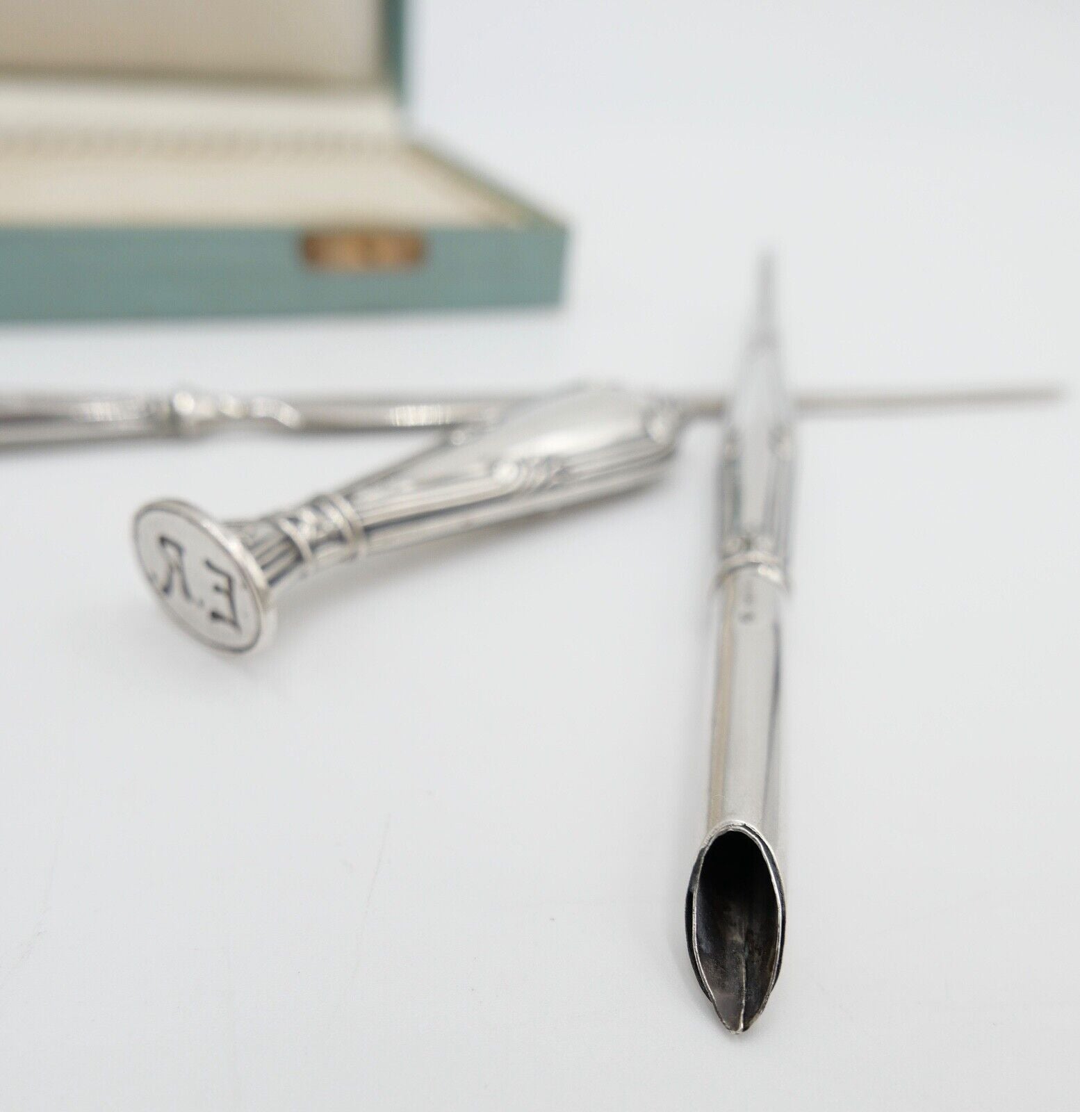 JUGENDSTIL Schreibset um 1900 Set 3 teilig Silber 800 HB Hermann Bauer Etui - Antikhandel-Stuttgart