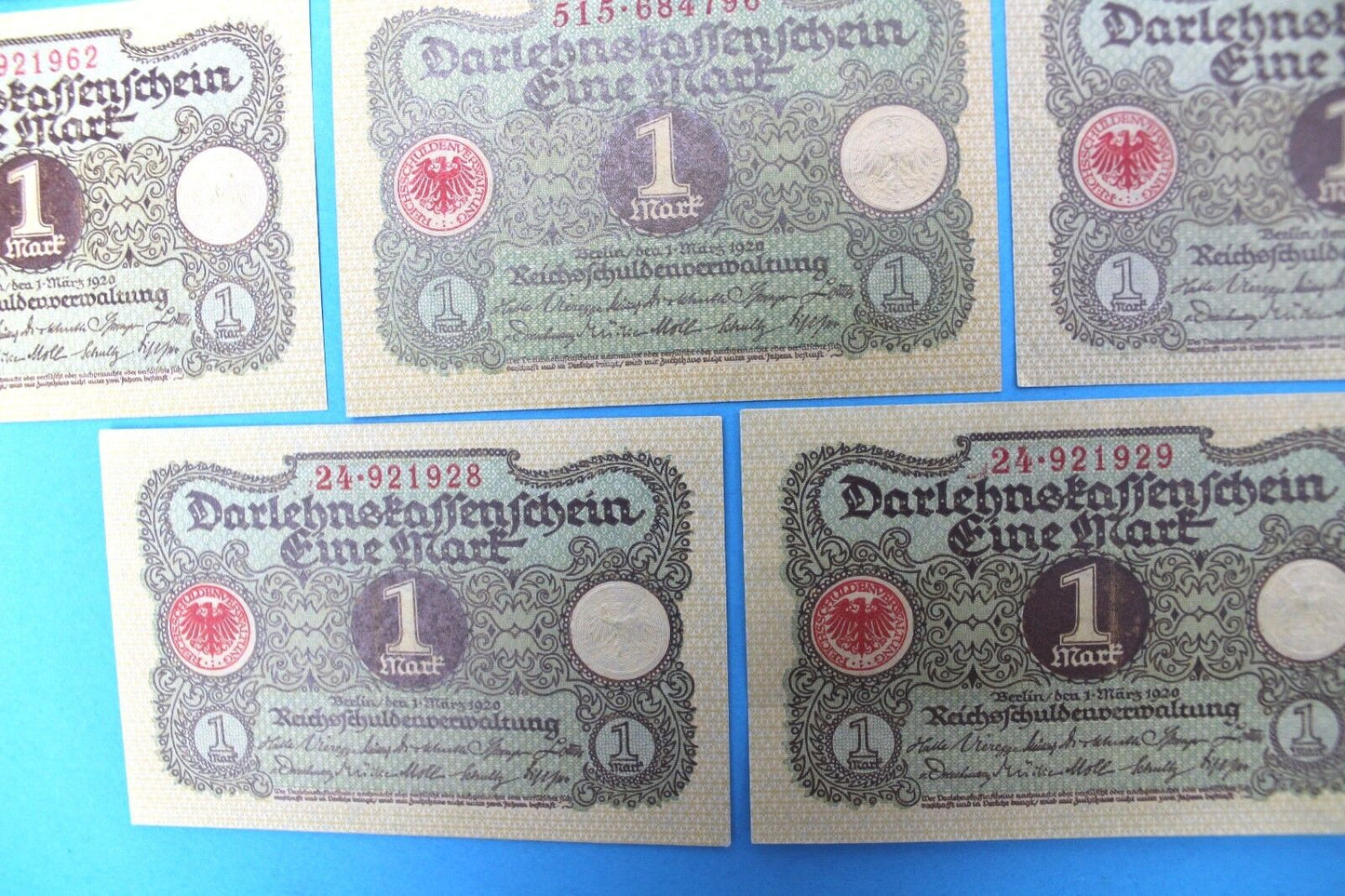 11x Ro. 64 Banknote 1 Mark 1920 Darlehnskassenschein TOP old Bill KSF UNC VortNr - Antikhandel-Stuttgart