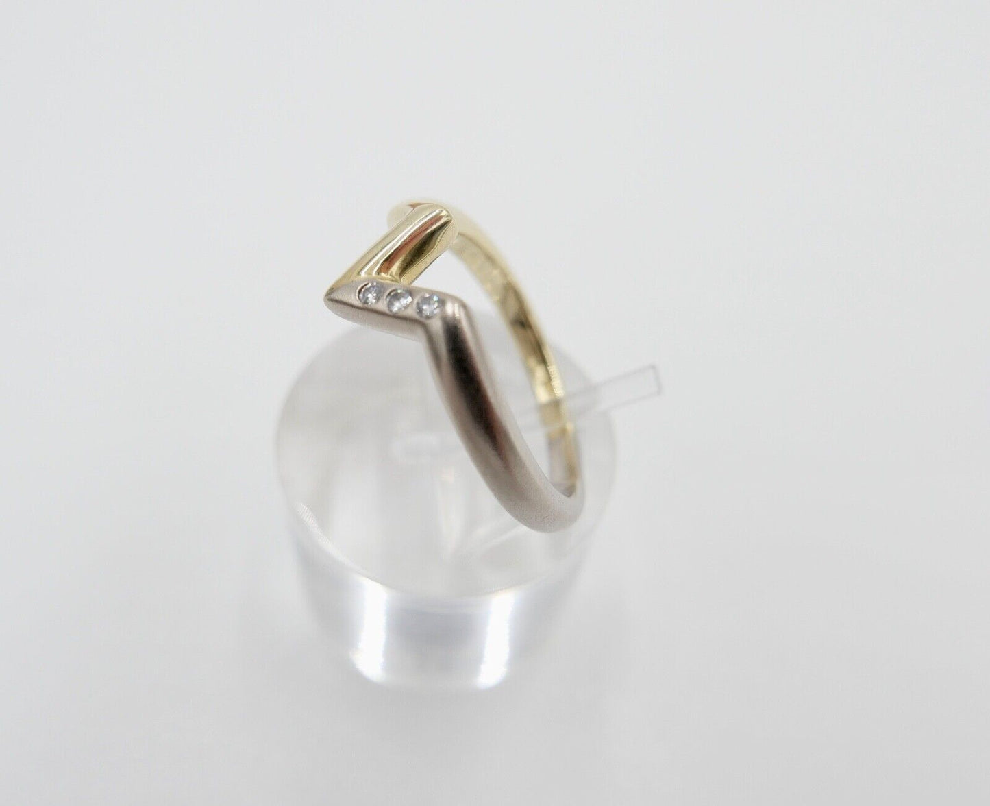 Wishbone V-Form Bicolor Weiß Gelb Gold Brillant Ring 585 14K Gr. 55 Diamanten - Antikhandel-Stuttgart