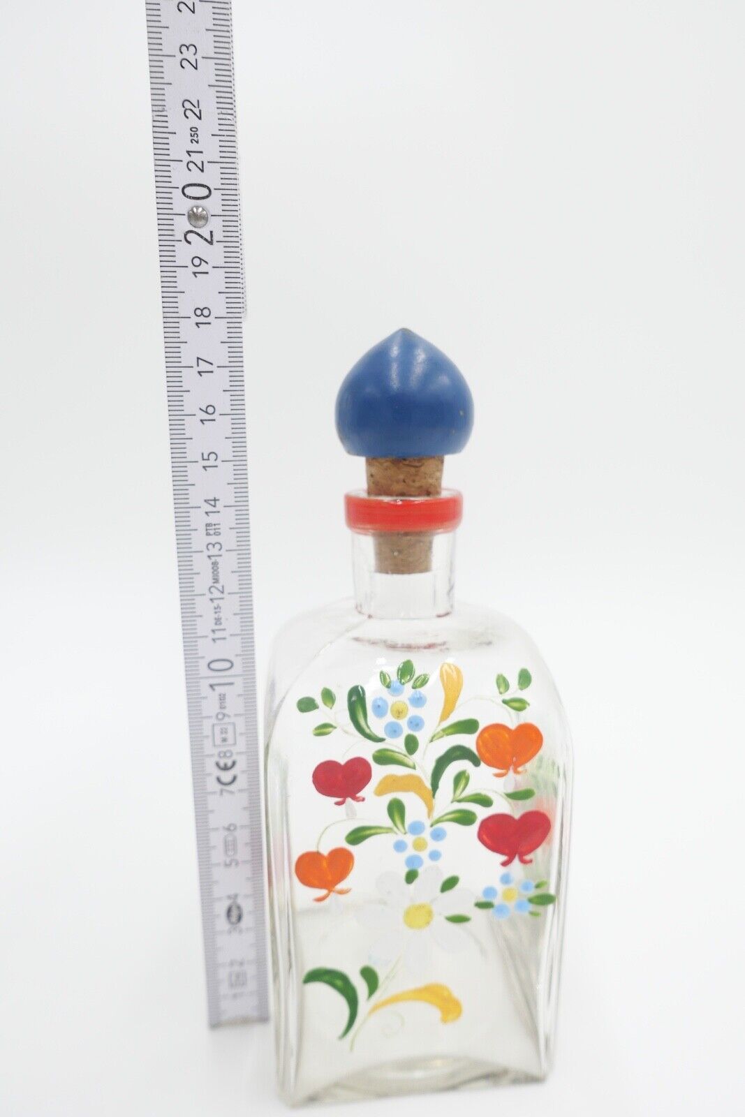 altes Schnaps Likör Set Glas Handbemalt Gläser Karaffe Blumenmuster - Antikhandel-Stuttgart