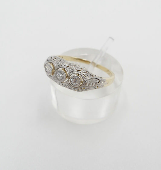 30er Jahre Art Deco Ring Gold 585 / 14K Gr. 57 Diamanten Altschliff 1,88 Gr - Antikhandel-Stuttgart