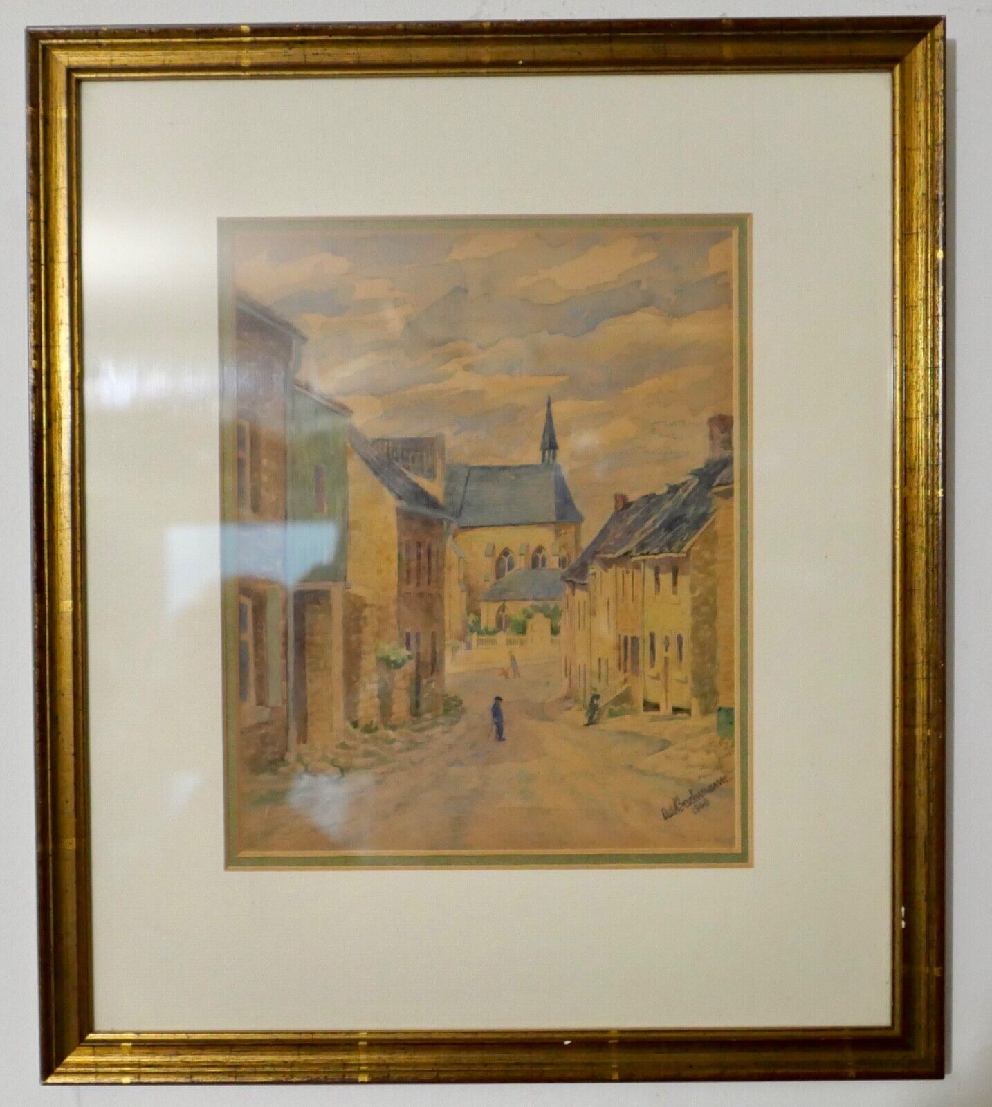 Aquarell signiert BACHMANN 1946 38x33 cm Bild Rahmen DORF - Antikhandel-Stuttgart