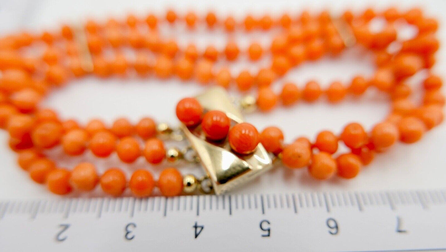 Korallen Armband 3 REIHIG 925 JKa Silber vergoldet ( aus einem Set ) - Antikhandel-Stuttgart