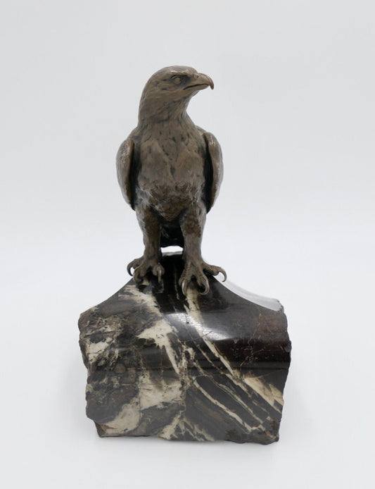 ADLER Bronze Figur bronziert Skulptur Marmor Plinthe signiert 22,7 x 14 cm - Antikhandel-Stuttgart