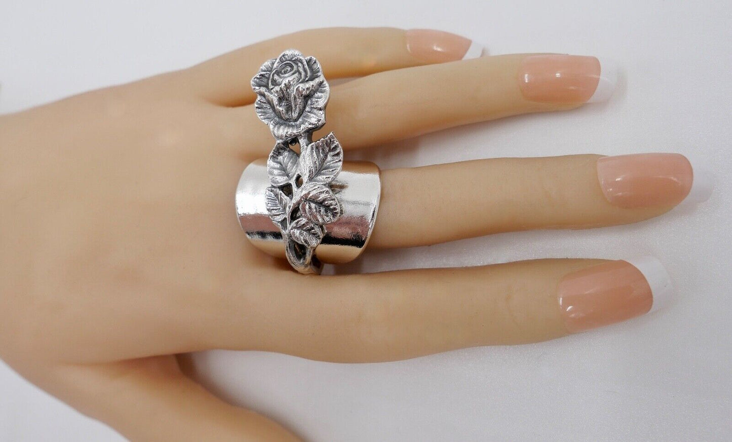 SELTENER Christoph Widmann Damenring versilbert CW 100 Gr. 61 Hildesheimer Rose - Antikhandel-Stuttgart