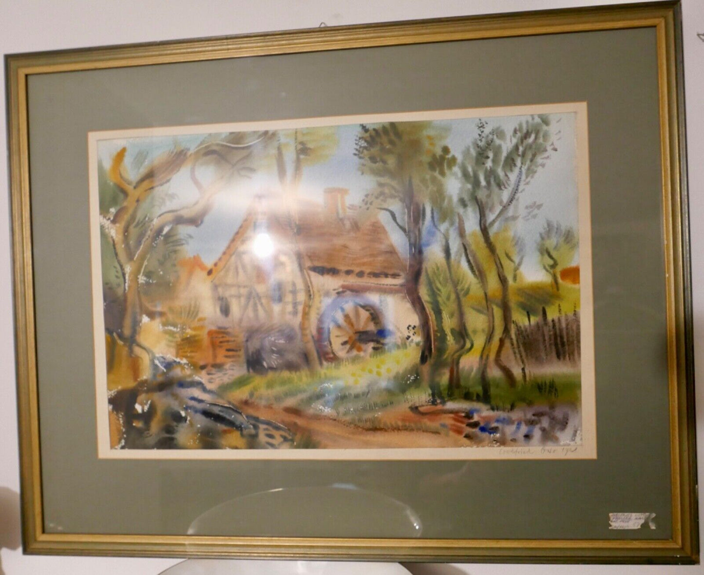 Aquarell sign " Wilfried Otto " 78x61cm um 1938 Pfälzer Maler Hütte Wald - Antikhandel-Stuttgart