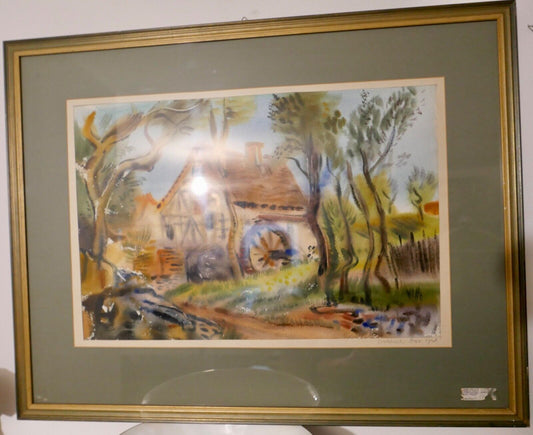 Aquarell sign " Wilfried Otto " 78x61cm um 1938 Pfälzer Maler Hütte Wald - Antikhandel-Stuttgart